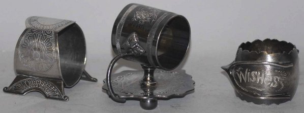 Lot of 3: Figural Napkin Rings.: Includes Webster #180, Middleton #182 and Tuffs #1588. Condition (Excellent). Size Largest: 2 - 3/4" T.