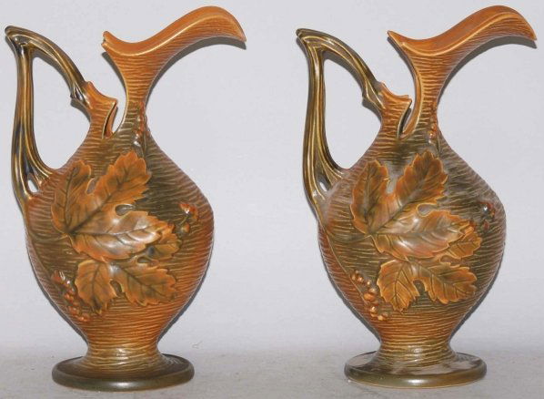 Lot of 2: Roseville Brown Bushberry Ewers.: Condition (Excellent). Size Each: 10 - 1/2" T.