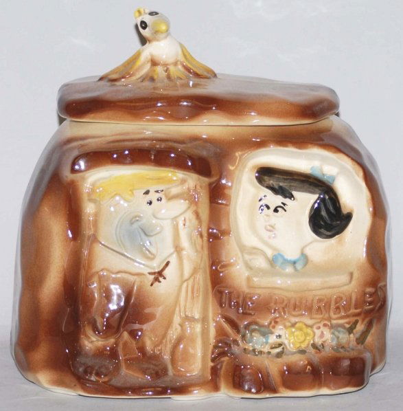 Flintstones The Rubble House Cookie Jar.: American Bisque. Jar has no chips, cracks or crazing. Condition (Excellent). Size 9" T.