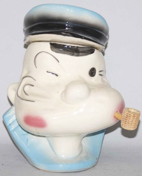 American Bisque Popeye Head Cookie Jar.: Jar has no chips or cracks but does have moderate crazing throughout. All original. Condition (Very Good). Size 10" T.