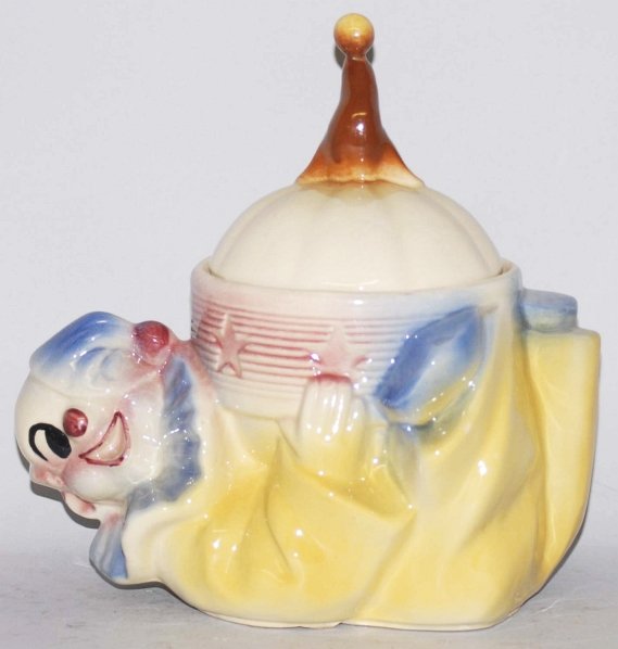Shawnee Jo Jo the Clown Cookie Jar.: Designed by Robert Heckman. Several small, unnoticeable chips along base. Condition (Excellent). Size 8 - 1/2" T.