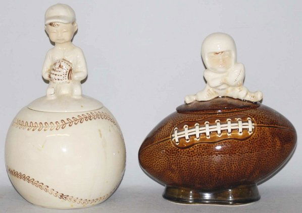 Lot of 2: McCoy Sports Related Cookie Jars.: Includes boy on a baseball and a boy on a football. Condition (Excellent). Size Largest: 13" T.