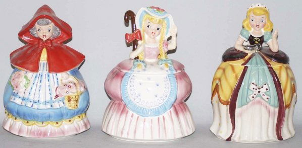 Lot of 3: Japanese Character Cookie Jars.: Includes Little Red Riding Hood, Cinderella and Little Bo Peep. Condition (Excellent). Size Largest: 9" T.