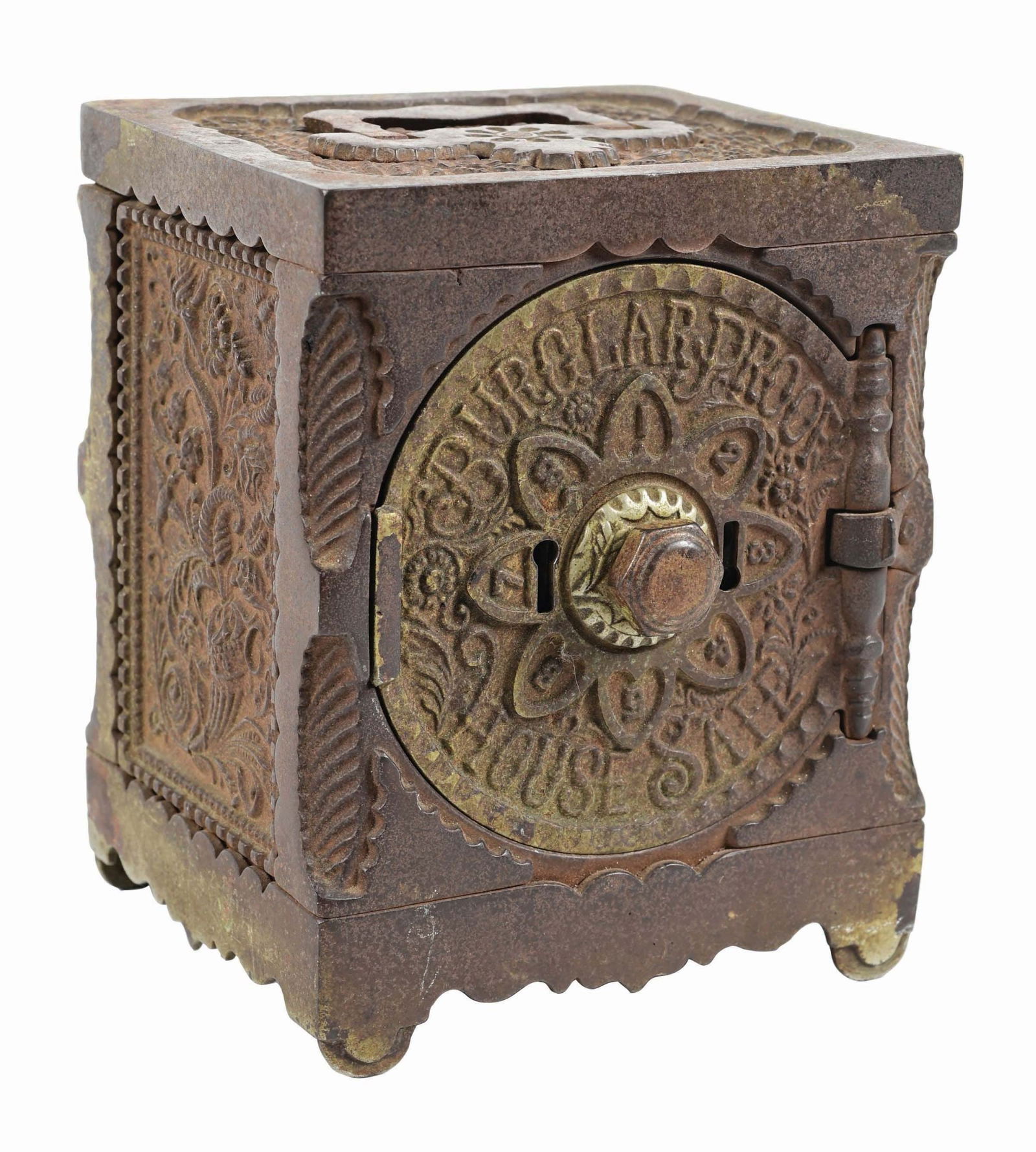 J. & E. STEVENS BURGLAR PROOF CAST IRON SAFE BANK (1 of 5)
