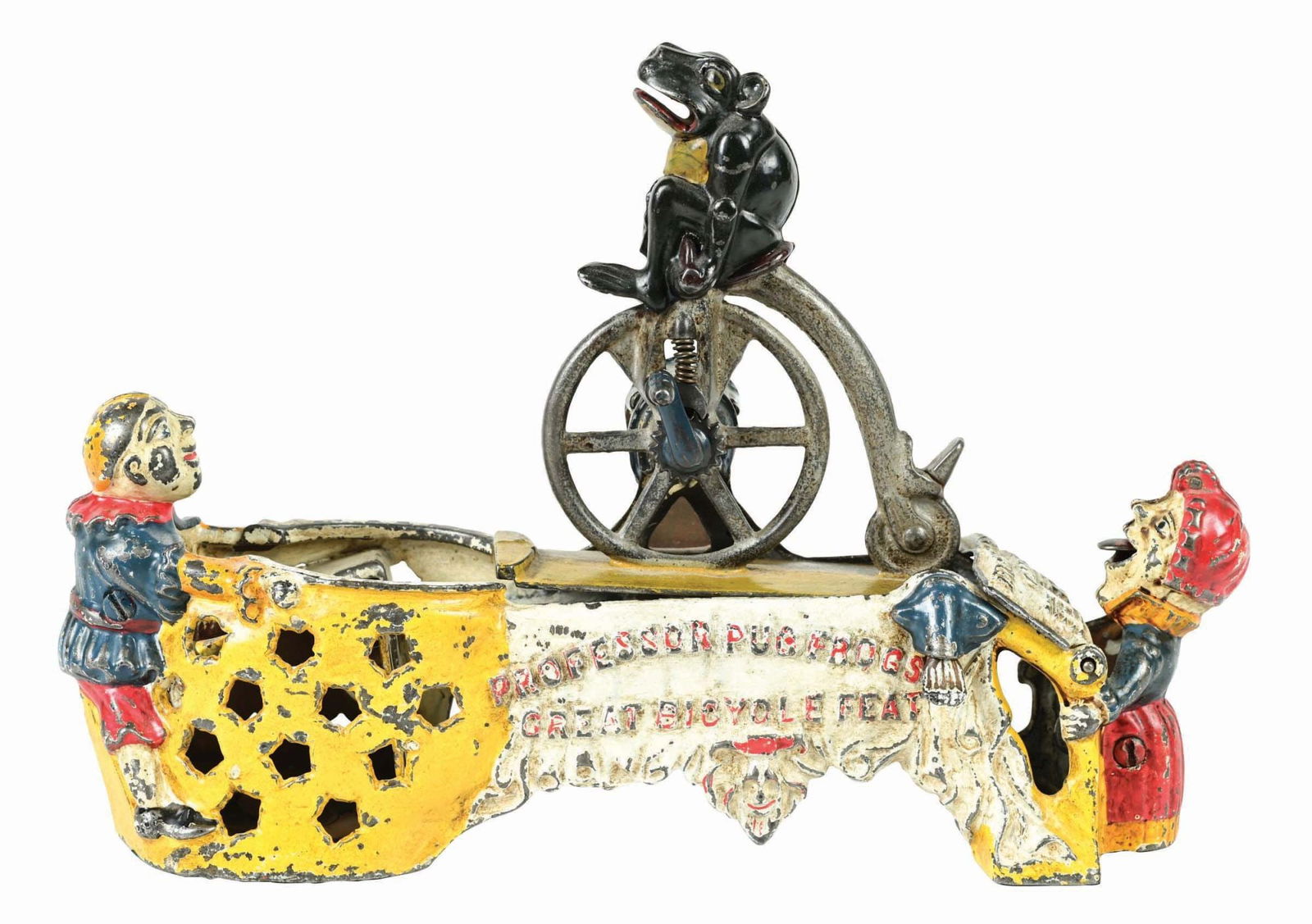 J. & E. STEVENS PROFESSOR PUG FROG CAST IRON MECHANICAL BANK (1 of 5)