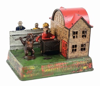 KYSER & REX ORGAN GRINDER PERFORMING BEAR CAST IRON MECHANICAL BANK