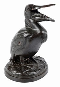 J. & E. STEVENS PELICAN MAN THUMBS NOSE CAST IRON MECHANICAL BANK