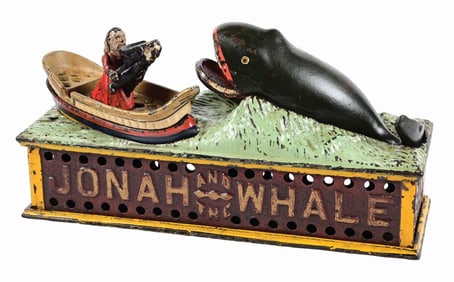 SHEPARD HARDWARE JONAH AND THE WHALE CAST IRON MECHANICAL BANK
