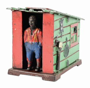 J. & E. STEVENS CABIN CAST IRON MECHANICAL BANK