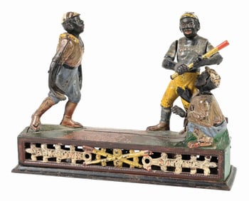 J. & E. STEVENS DARKTOWN BATTERY CAST IRON MECHANICAL BANK