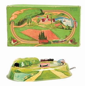 GERMAN ERCO NO. 500 WIND-UP TRAIN PLAY SET IN ORIGINAL BOX