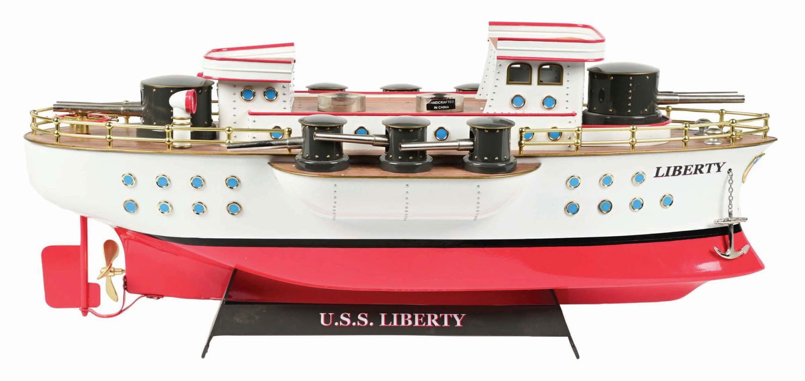 U.S.S LIBERTY CONTEMPORARY BATTLESHIP MODEL W/ MOVEABLE CANNON, SAILOR FIGURES & OTHER PARTS IN (1 of 4)