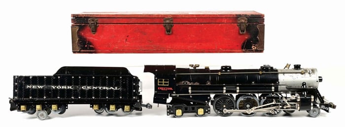 LOT OF 3: PRE-WAR GILBERT ERECTOR NO. 8 1/2, NEW YORK CENTRAL HUDSON ENGINE & TENDER SET W/ ORIGINAL