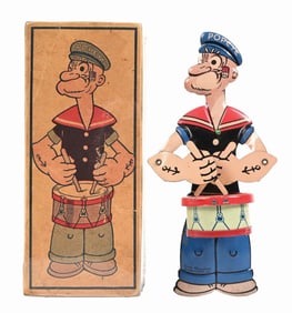 CHEIN TIN LITHO POPEYE DRUMMER TOY W/ RARE ORIGINAL BOX