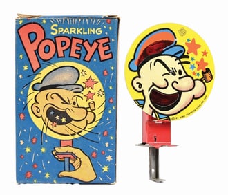 TIN LITHO CHEIN SPARKLING POPEYE PLUNGER TOY W/ ORIGINAL BOX