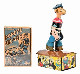 MARX TIN LITHO WIND-UP POPEYE JIGGER ON RUTH TOY W/ ORIGINAL BOX
