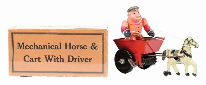 MARX TIN LITHO & CELLULOID BLUTO HORSE & CART TOY W/ ORIGINAL BOX
