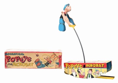 LINE MAR TIN LITHO WIND-UP POPEYE THE ACROBAT TOY W/ EXCEEDINGLY RARE ORIGINAL BOX