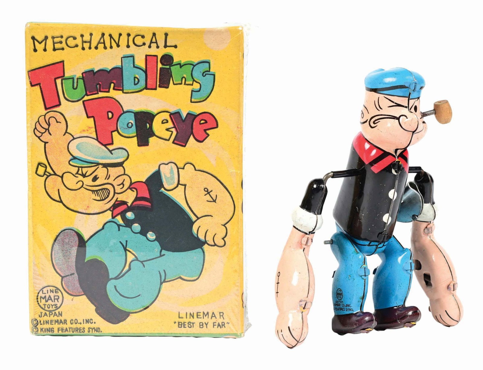 LINE MAR TIN LITHO WIND-UP MECHANICAL TUMBLING POPEYE W/ SCARCE ORIGINAL BOX (1 of 4)