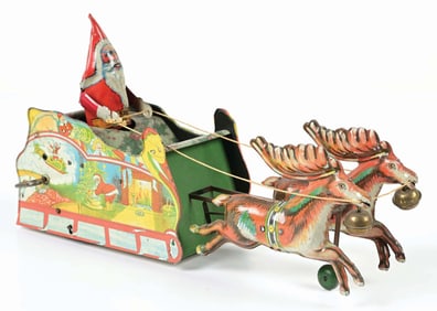 SCARCE STRAUSS TIN LITHO WIND-UP SANTEE CLAUS TOY