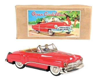 JAPANESE TIN LITHO OPEN CADILLAC TOY IN ORIGINAL BOX