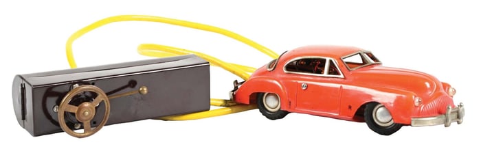 RARE JAPANESE CELLULOID BATTERY-OPERATED REMOTE CONTROL AUTOMOBILE