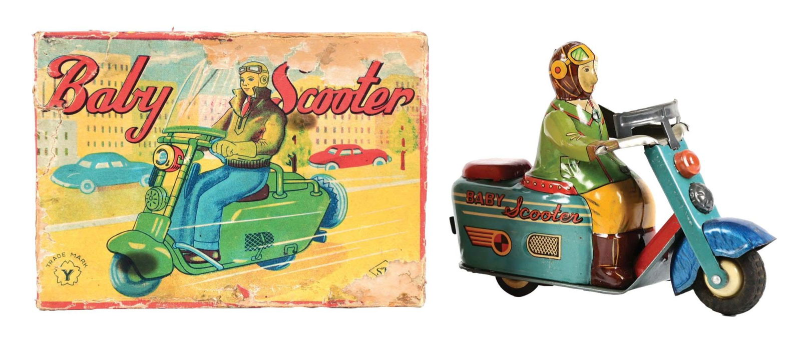 JAPANESE TIN LITHO FRICTION BABY SCOOTER TOY (1 of 3)