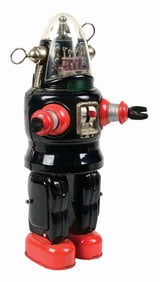 VINTAGE JAPANESE TIN LITHO BATTERY-OPERATED MECHANIZED ROBOT