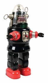 VINTAGE JAPANESE TIN LITHO BATTERY-OPERATED MECHANIZED ROBOT