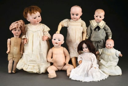 LOT OF 7: PORCELAIN DOLL, VARIOUS SIZES