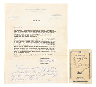 LOT OF 2: GENE TUNNEY & DEAN SMITH AUTOGRAPHED LETTER & CARD