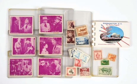 LOT OF 10: HOPALONG CASSIDY CARDS, STAMPS & OTHER ITEMS