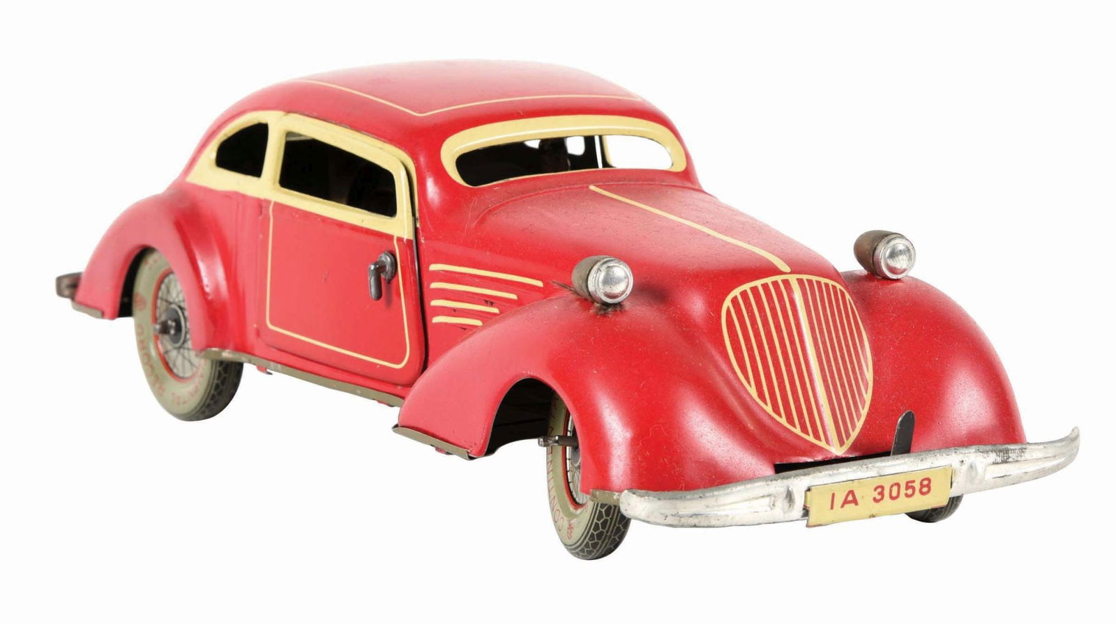 GERMAN TIN LITHO STREAMLINE WIND-UP AUTOMOBILE W/ ORIGINAL TIN LITHO DRIVER (1 of 3)
