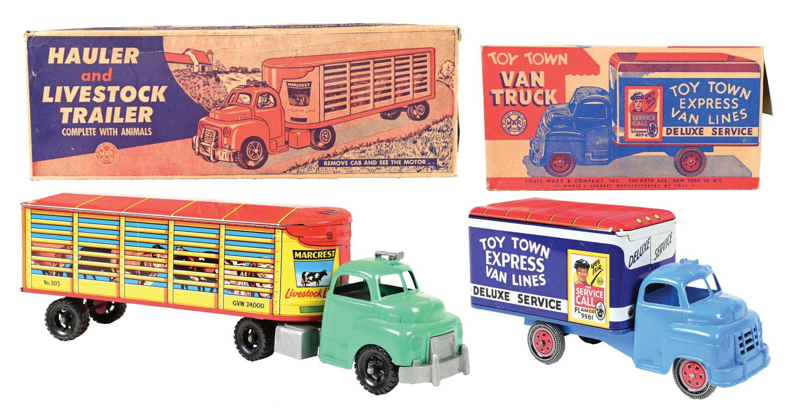 LOT OF 2: MARX TIN LITHO & PLASTIC VEHICLES IN ORIGINAL BOXES (1 of 3)