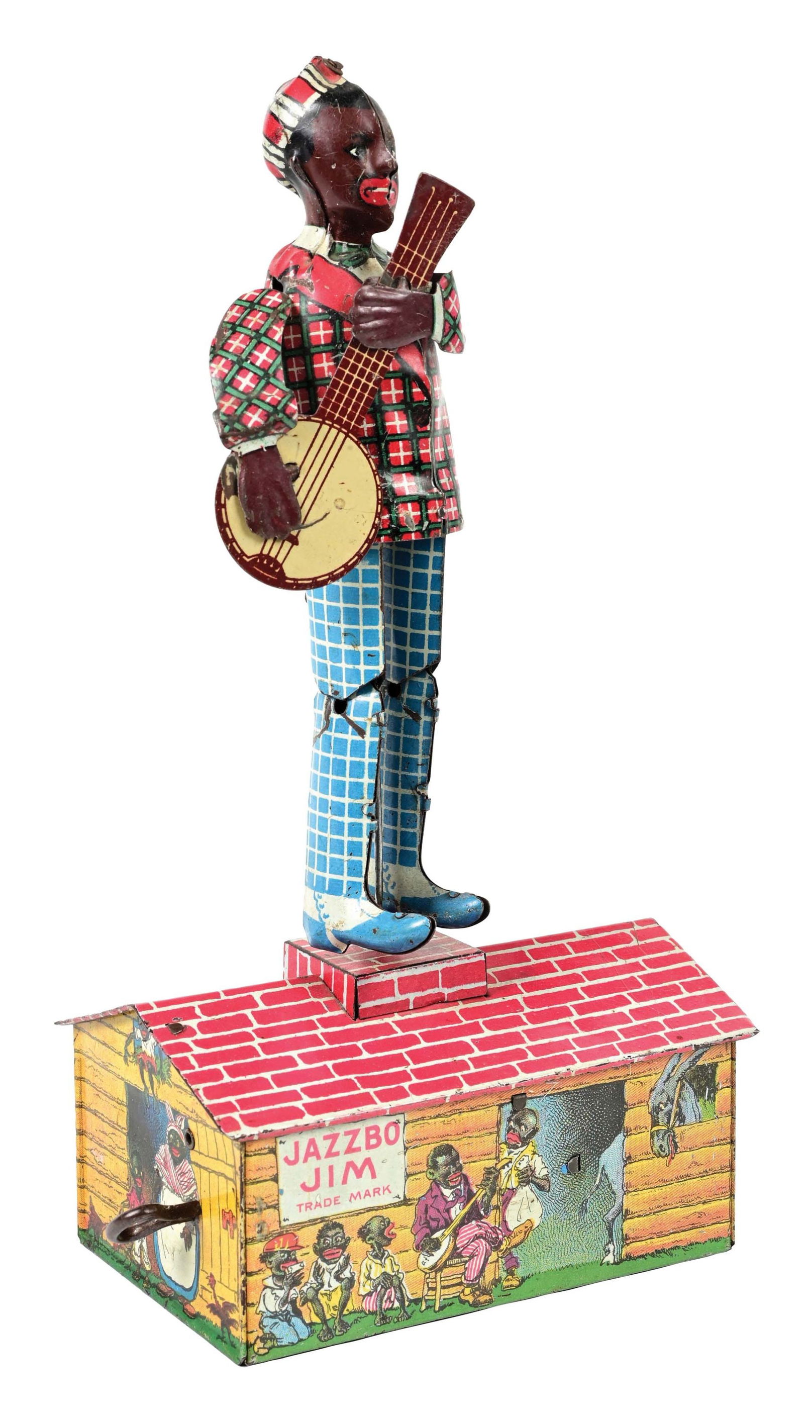 STRAUSS TIN LITHO WIND-UP JAZZBO JIM ROOF DANCER (1 of 4)
