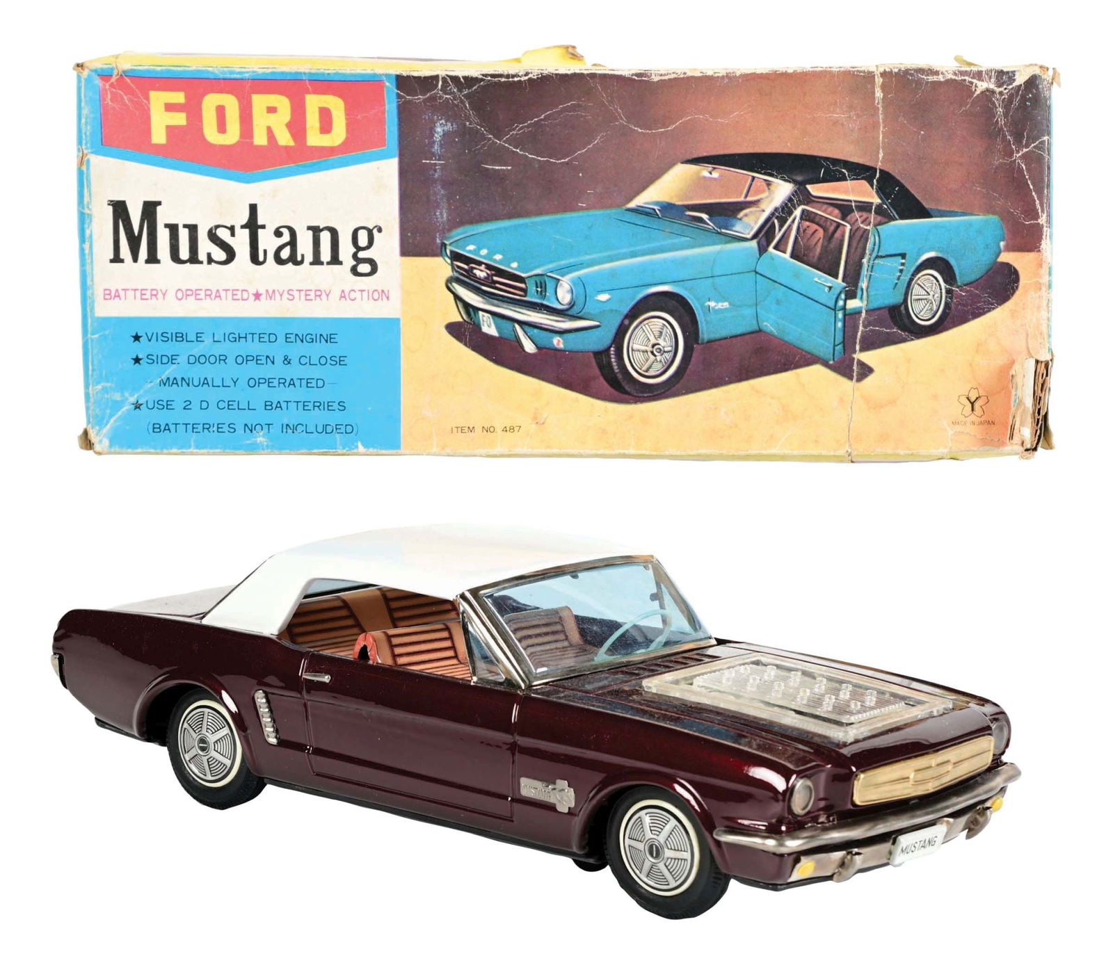 JAPANESE BATTERY-OPERATED FORD MUSTANG AUTOMOBILE W/ ORIGINAL BOX (1 of 3)