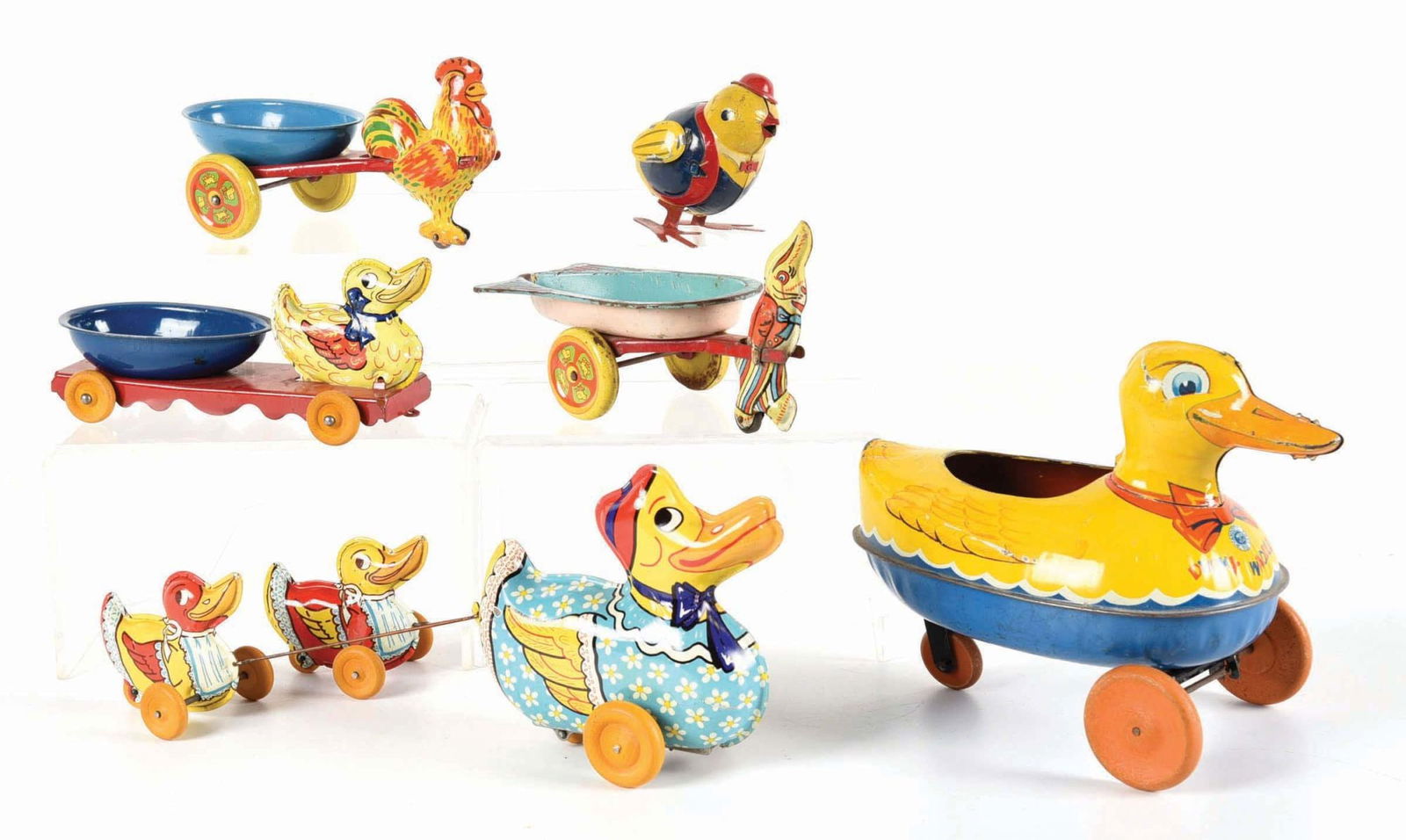 LOT OF 8: VARIOUS WYANDOTTE WIND-UP TIN LITHO & PRESSED STEEL EASTER TOYS (1 of 3)