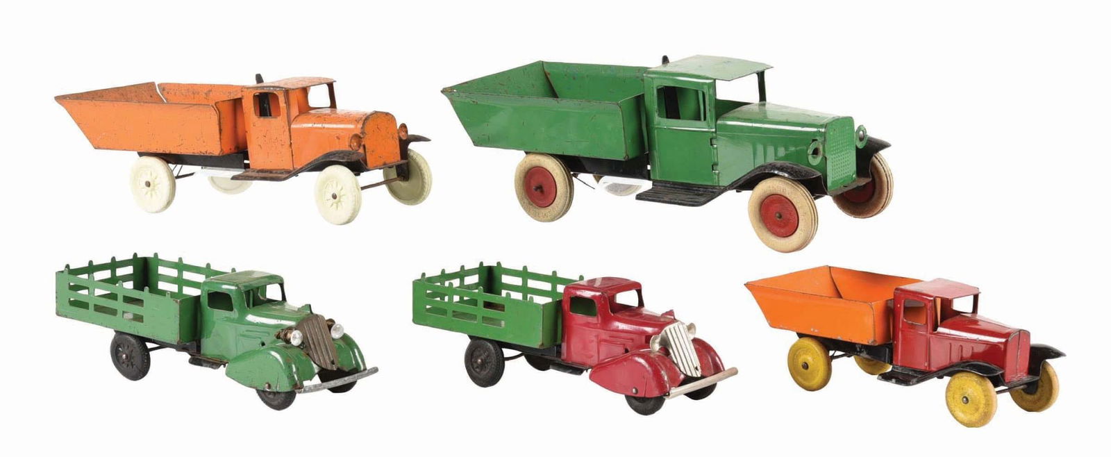 LOT OF 5: VARIOUS WYANDOTTE PRESSED STEEL STEAK & DUMP TRUCKS (1 of 3)