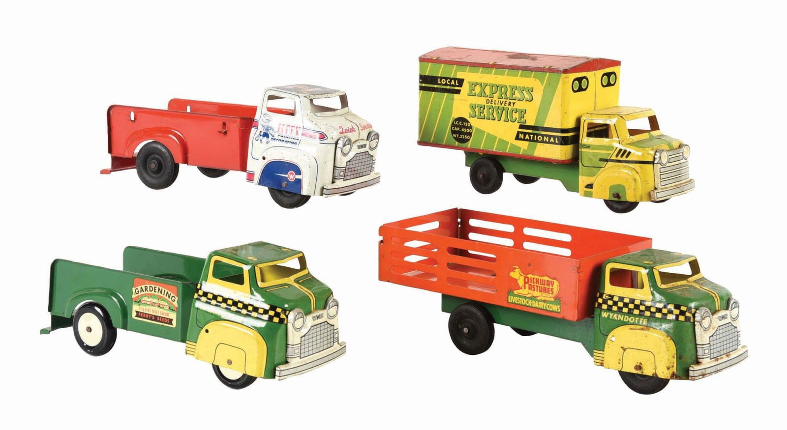 LOT OF 4: WYANDOTTE TIN LITHO & PRESSED STEEL TRUCKS (1 of 3)