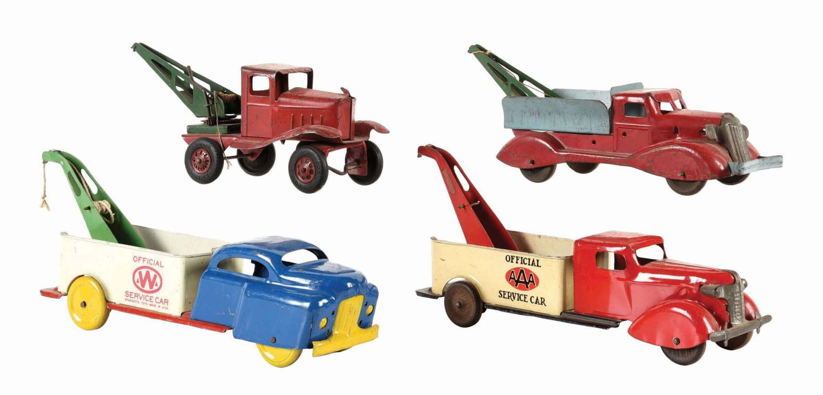 LOT OF 4: WYANDOTTE & GIRARD PRESSED STEEL & TIN LITHO TOW TRUCKS (1 of 3)