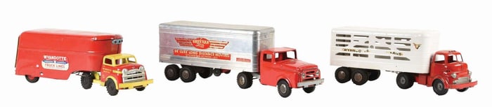 LOT OF 3: AMERICAN-MADE PRESSSED STEEL TRUCKS