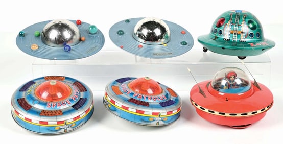 LOT OF 6: VARIOUS TIN LITHO & PLASTIC SPACE SHIPS