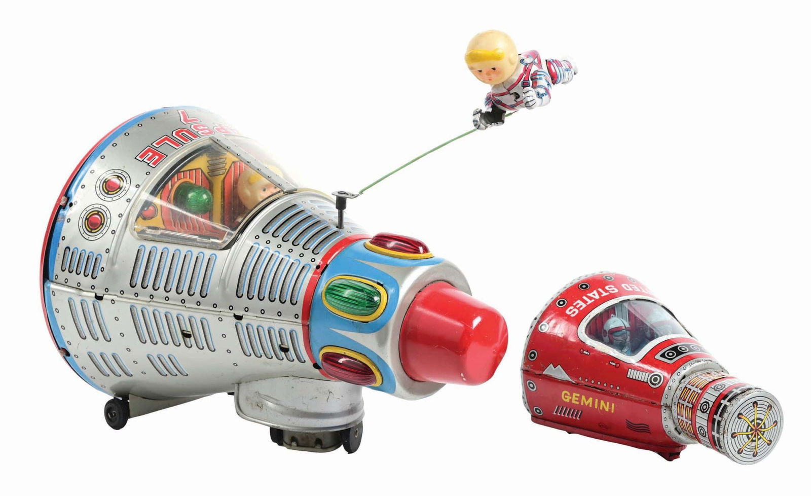 LOT OF 2: JAPANESE TIN LITHO BATTERY-OPERATED & FRICTION SPACE CAPSULES (1 of 3)