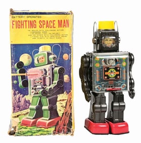 JAPANESE TIN LITHO & PLASTIC BATTERY-OPERATED FIGHTING SPACEMAN