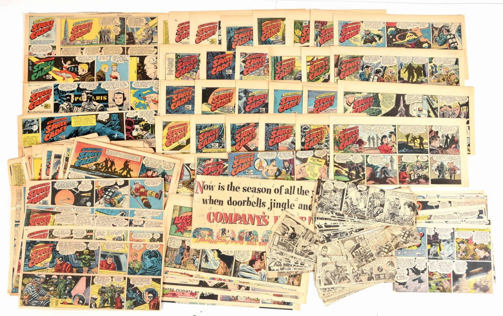 LARGE LOT OF APPROX. 50 1950'S TOM CORBETT SPACE CADET & OTHER SPACE-RELATED COMIC STRIPS MOSTLY IN (1 of 1)