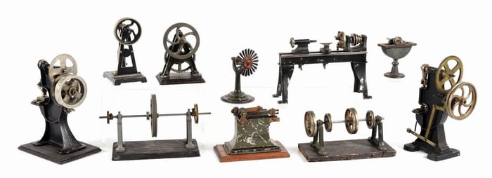 LOT OF 10: VARIOUS EARLY MOSTLY CAST IRON & TIN STEAM TOY ACCESSORIES