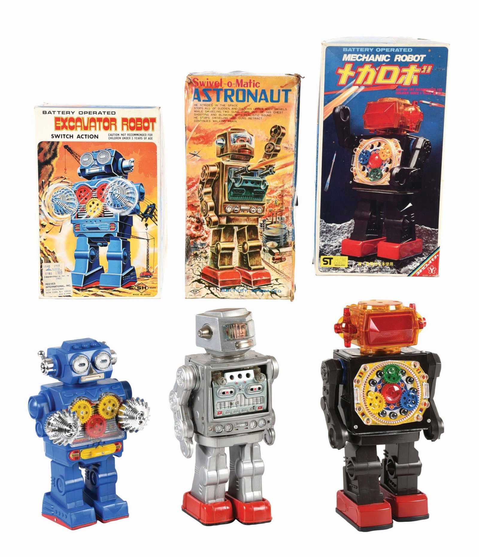 LOT OF 3: VARIOUS TIN LITHO & PLASTIC BATTERY-OPERATED JAPANESE ROBOT TOYS IN OIGINAL BOXES (1 of 3)