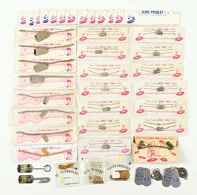 LARGE LOT OF VARIOUS VINTAGE & MORE CONTEMPORARY ELVIS PRESLEY DOG TAG & JEWELRY PROMOTIONAL