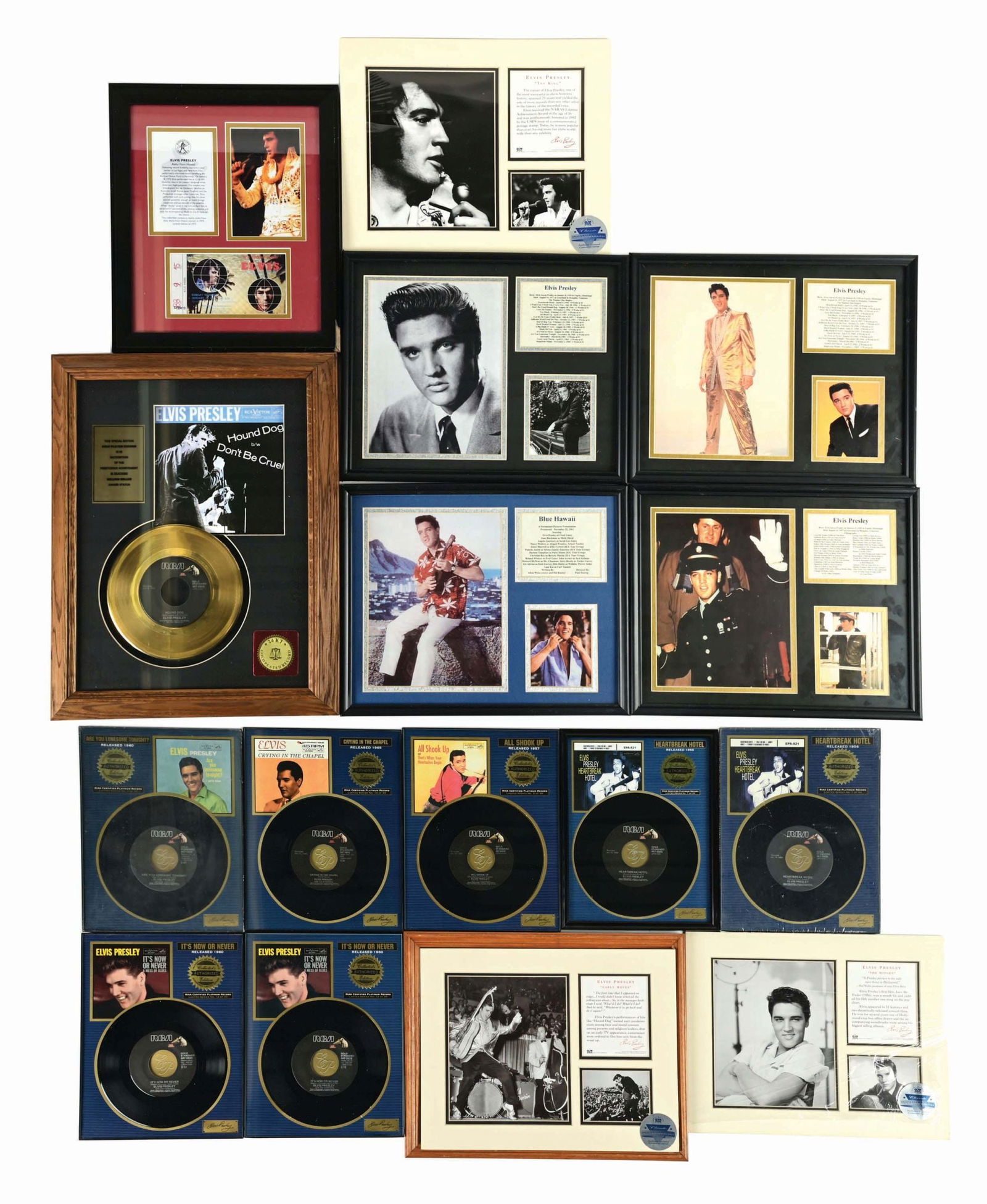 LOT OF APPROXIMATELY 15 VARIOUS RE-RELEASED ELVIS PRESLEY MEMORABILIA RECORDS IN PLASTIC CASES & (1 of 3)
