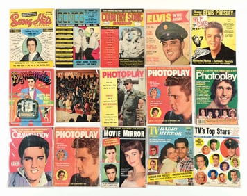 LOT OF 15: VARIOUS PHOTO PLAY, MOVIE MIRROR, SONG HITS & OTHER MAGAZINES W/ ELVIS PRESLEY FEATURED